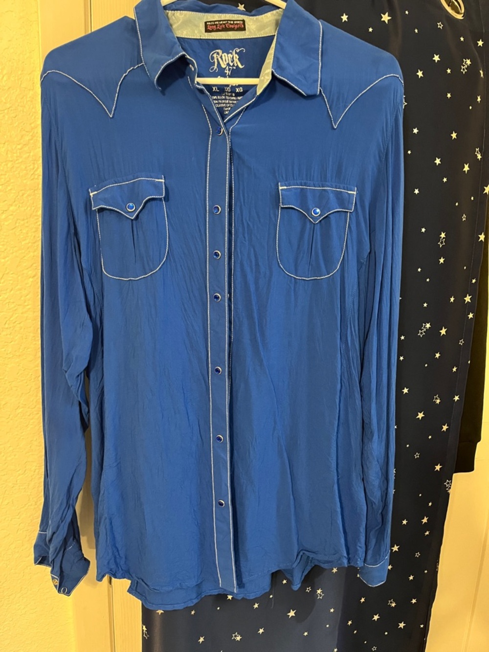 Wrangler Rock 47 Royal Blue Long Sleeve Western Button-Down Shirt